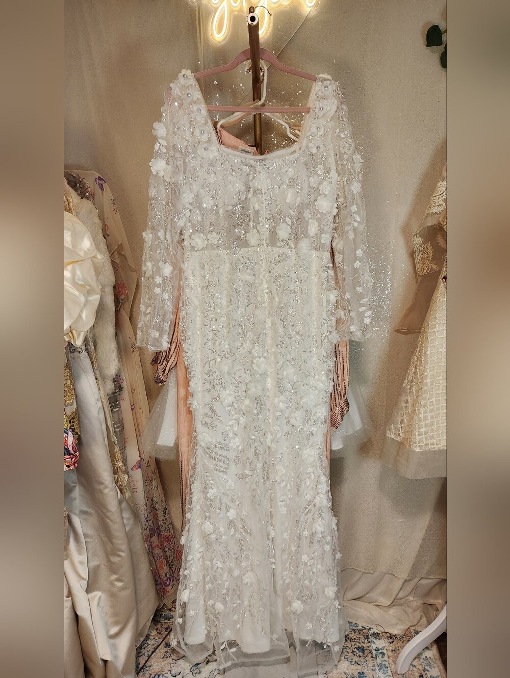 NWT Faeriesty Size XL Elegant Pearl Embellished 3D Floral Corseted Gown - Picture 6 of 16